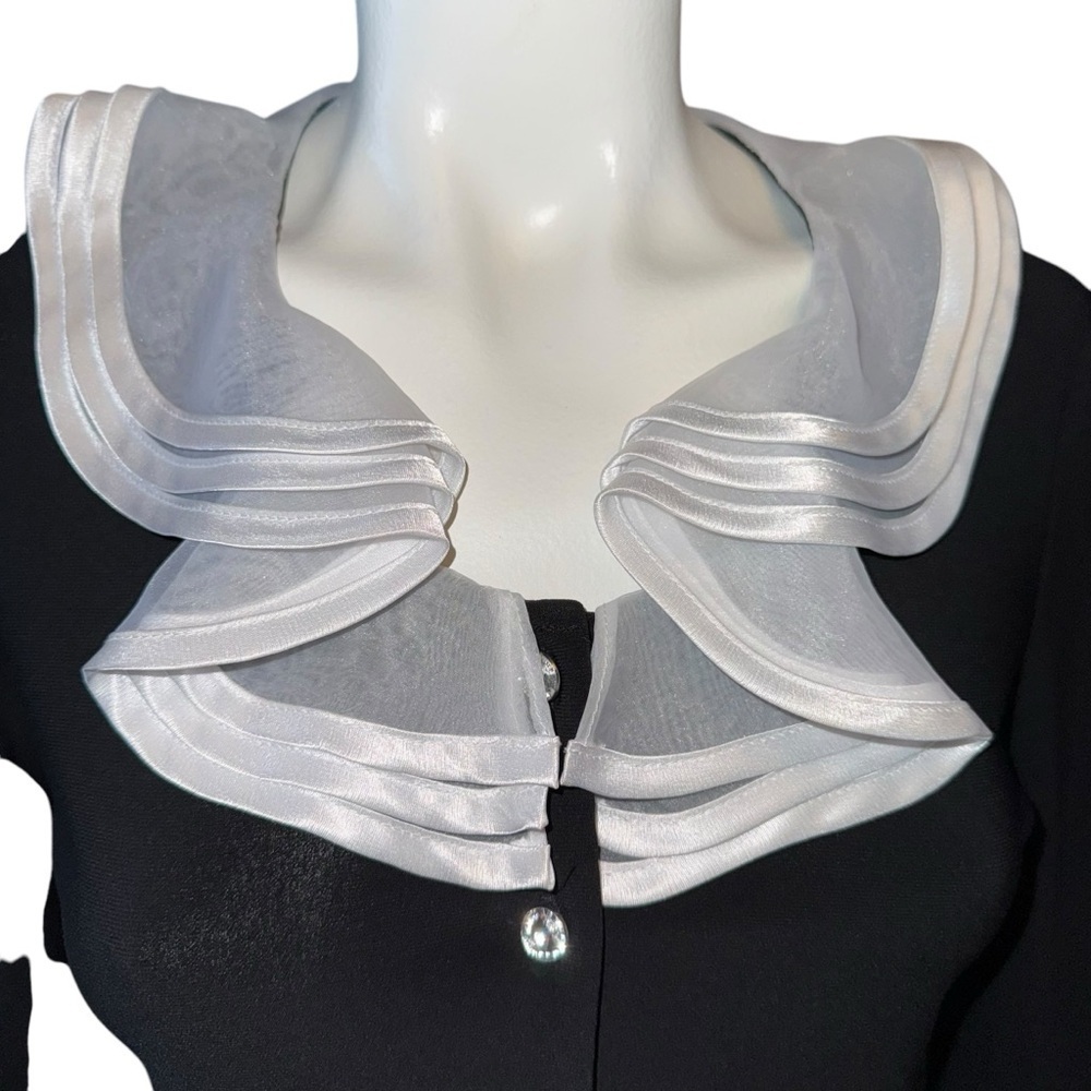 Joseph Ribkoff Black Ruffle Collar Top Sz 4 Trumpet Skirt Sz 8 2pc Set Chic - Picture 4 of 10